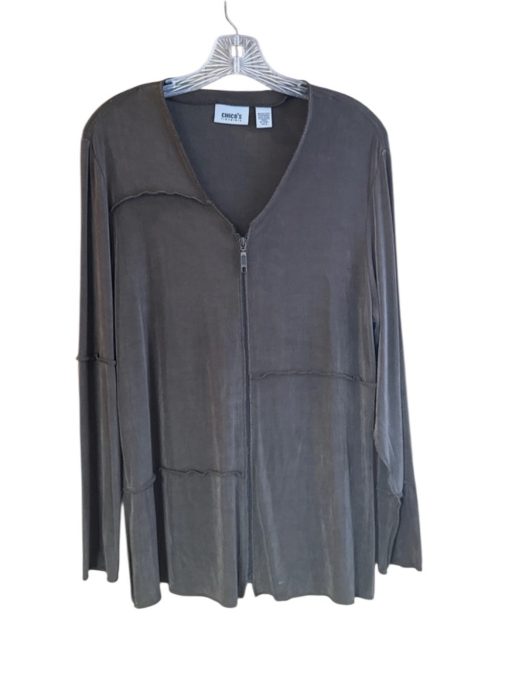 Chico’s Travelers Women’s Size 2 Brown Zip Front Layered Cardigan Jacket